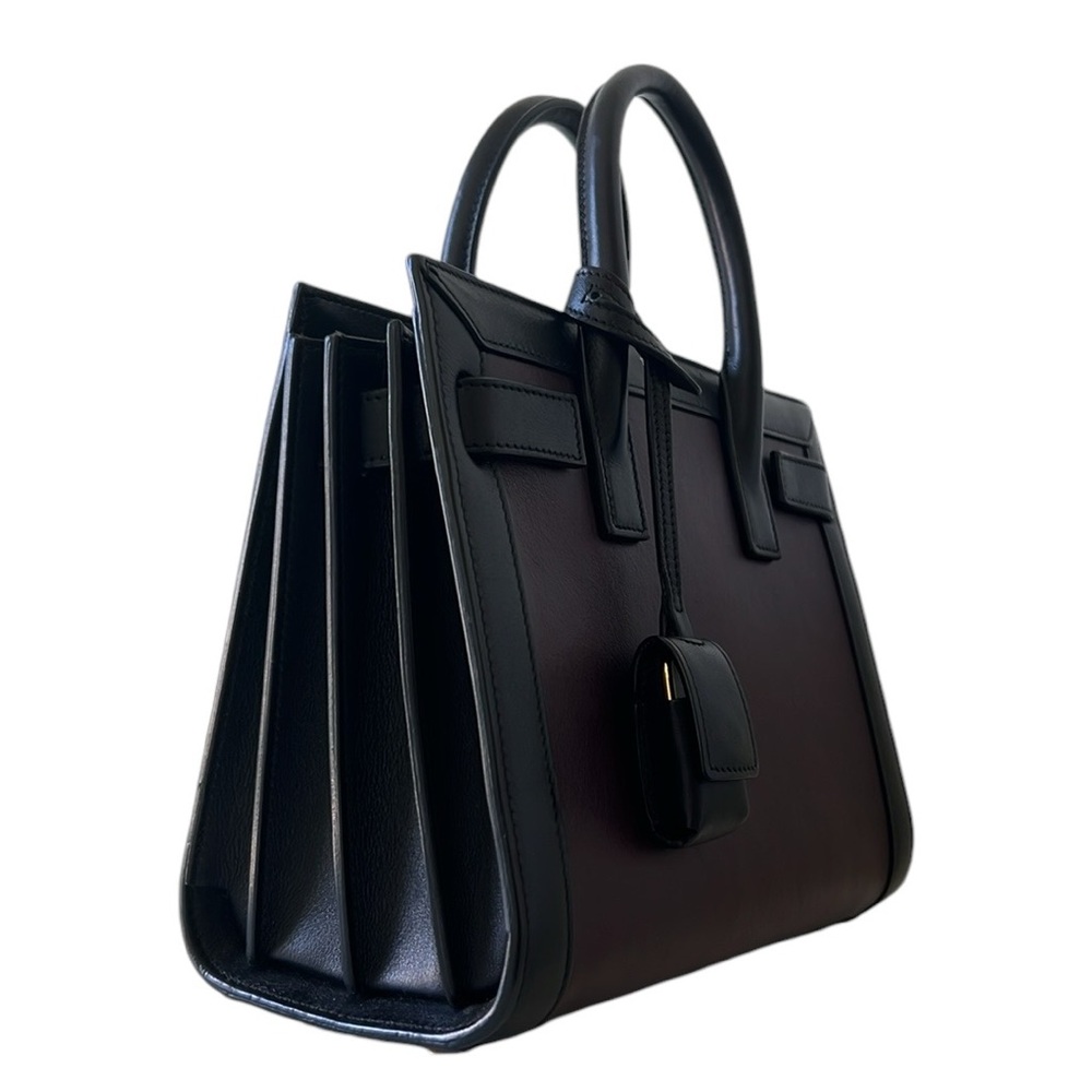SAINT LAURENT SMALL SAC DE JOUR LEATHER TOTE BAG IN UMBER,NERO - Picture 6 of 16